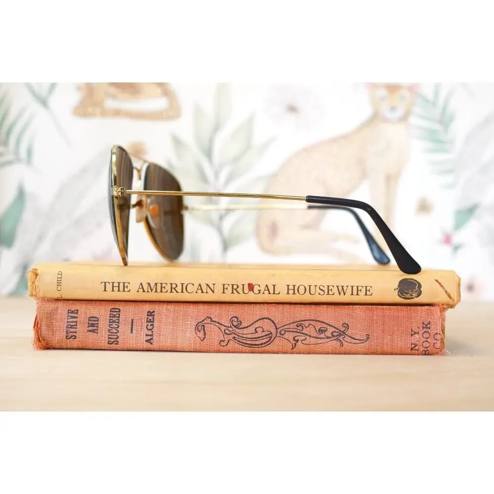 Vintage 1990s Aviator Sunglasses NOS Gold Tone Grandpa Pilot Outdoor Retro